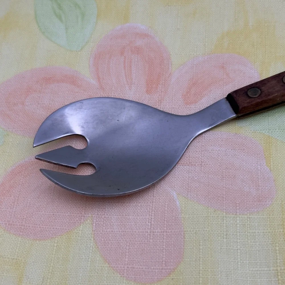 Vintage Mid Century Salad Fork Stainless Steel Wood Handle Japan MCM 13 inch